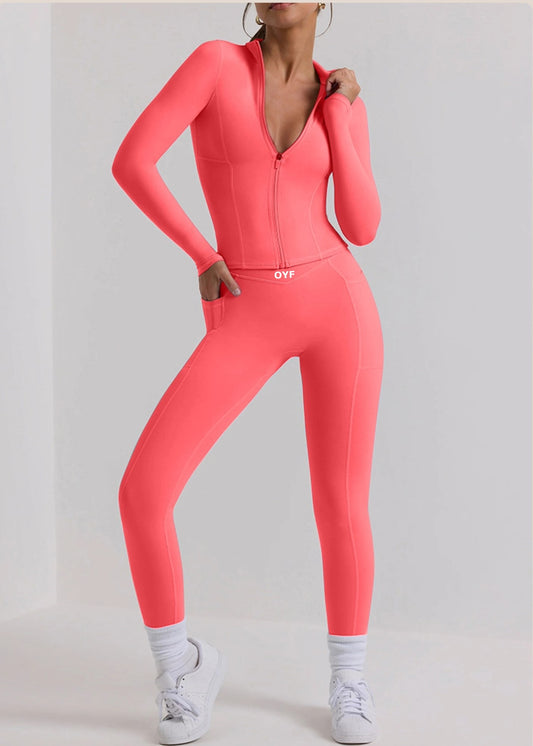 Chic Style Long Casual Gym Set With Side Pockets