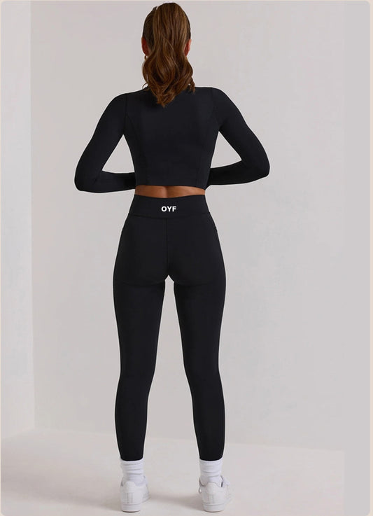 Chic Style Long Casual Gym Set With Side Pockets