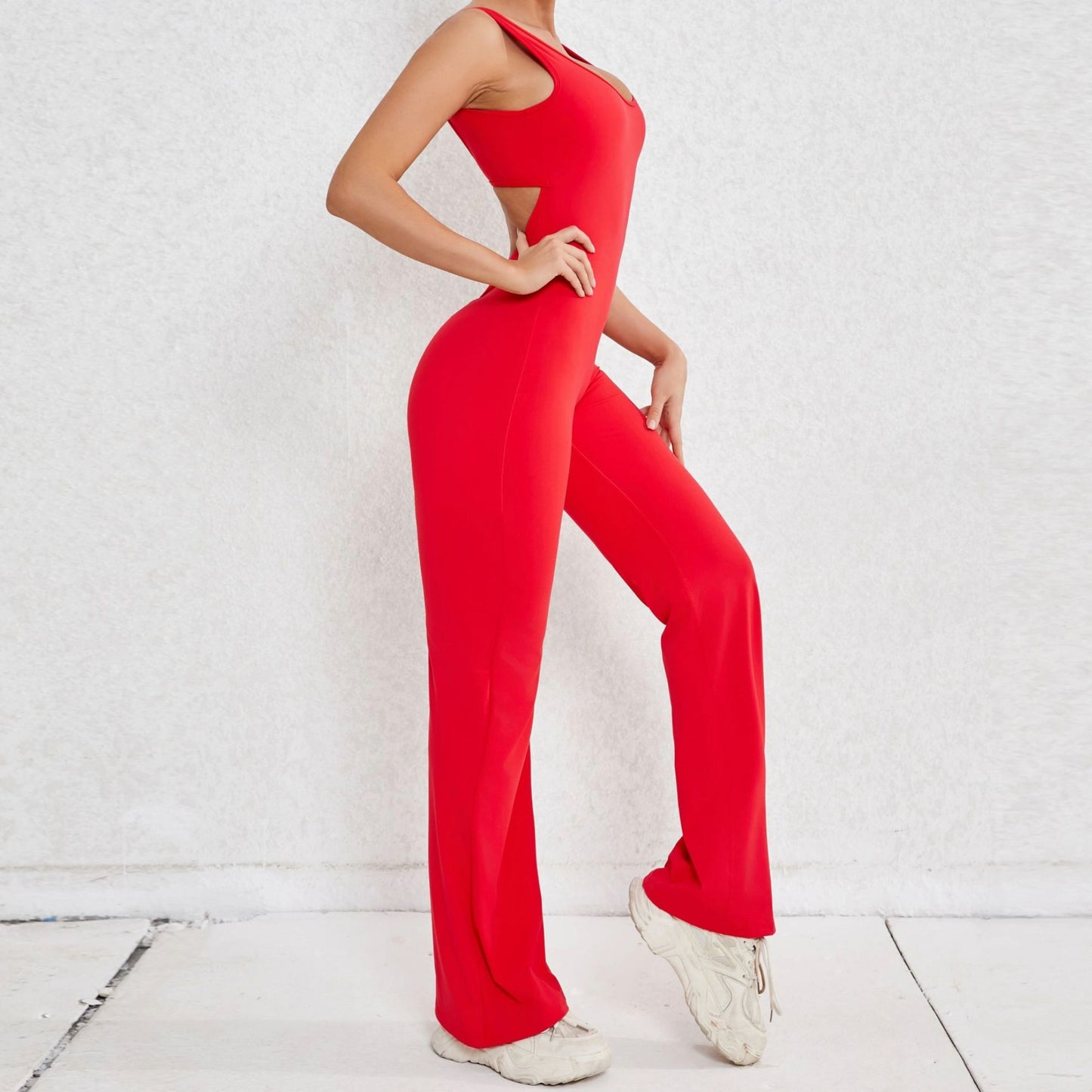 Sleeveless Long Flared-Leg One Piece