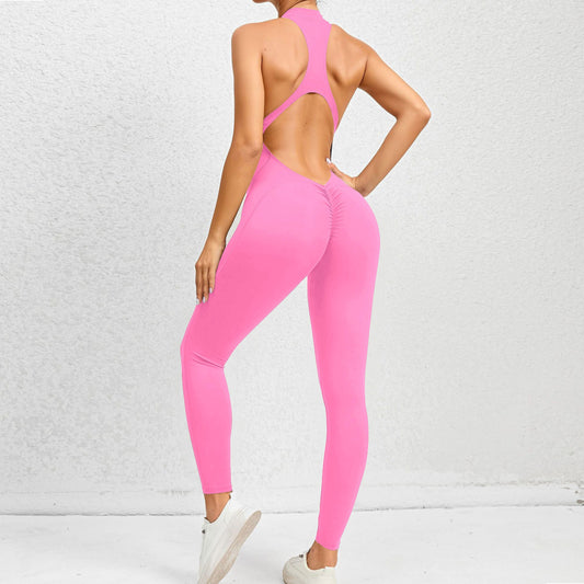 Sleeveless One-Piece Zipped Long Gym Suit