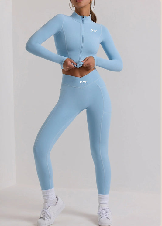 Chic Style Long Casual Gym Set With Side Pockets