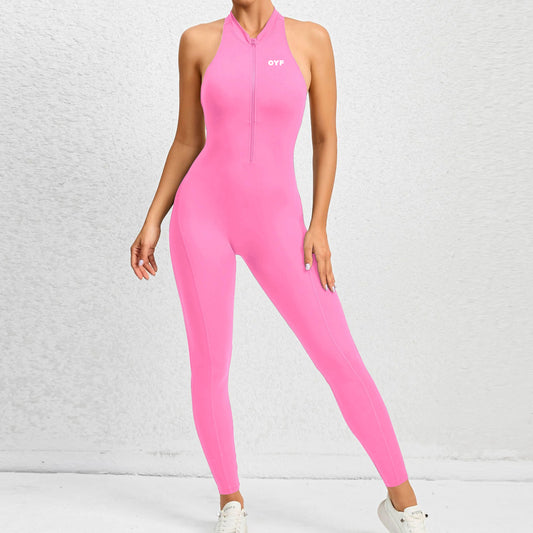 Sleeveless One-Piece Zipped Long Gym Suit